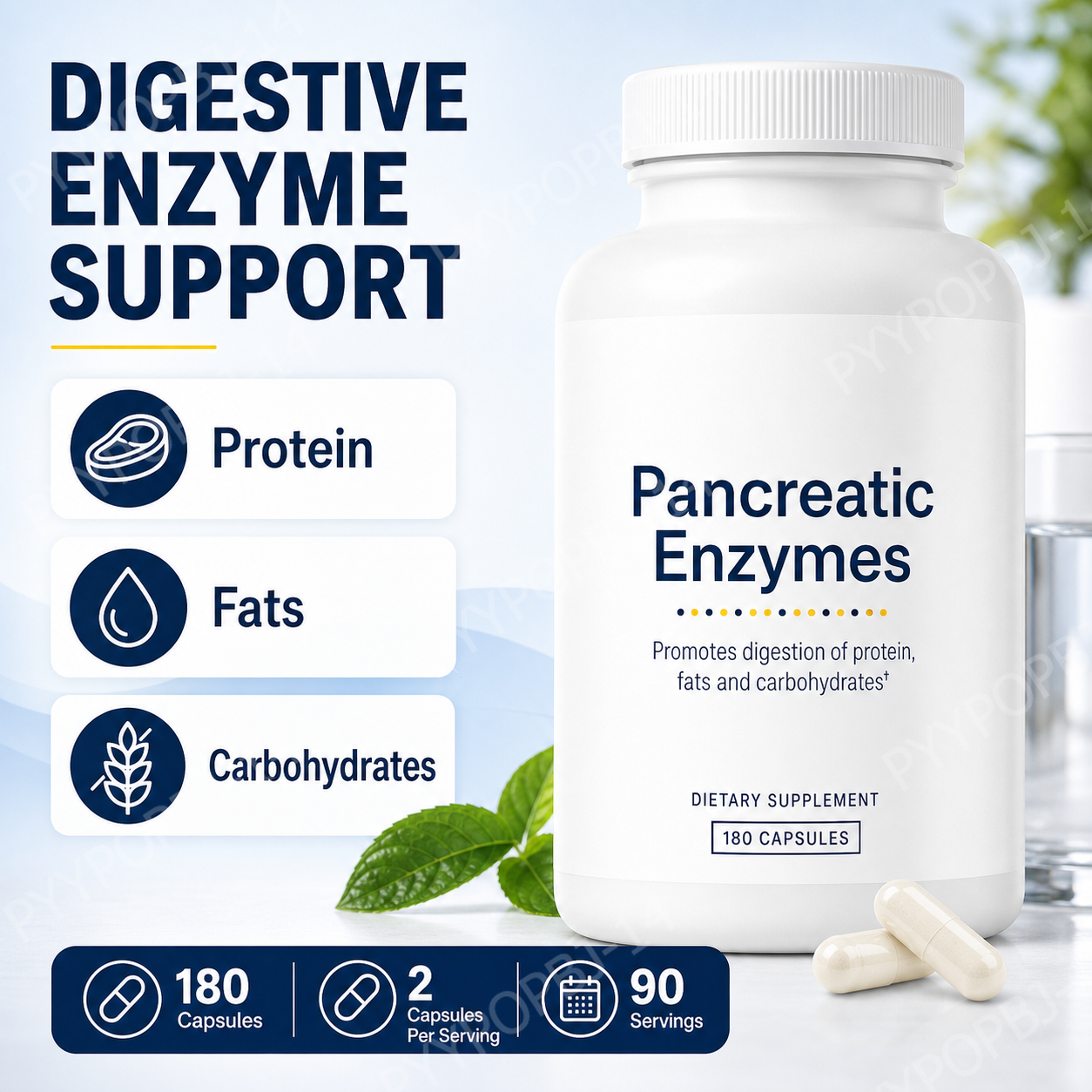 Digestive Enzyme Blend - 소화 효소 보충제 180캡슐, 췌장 효소