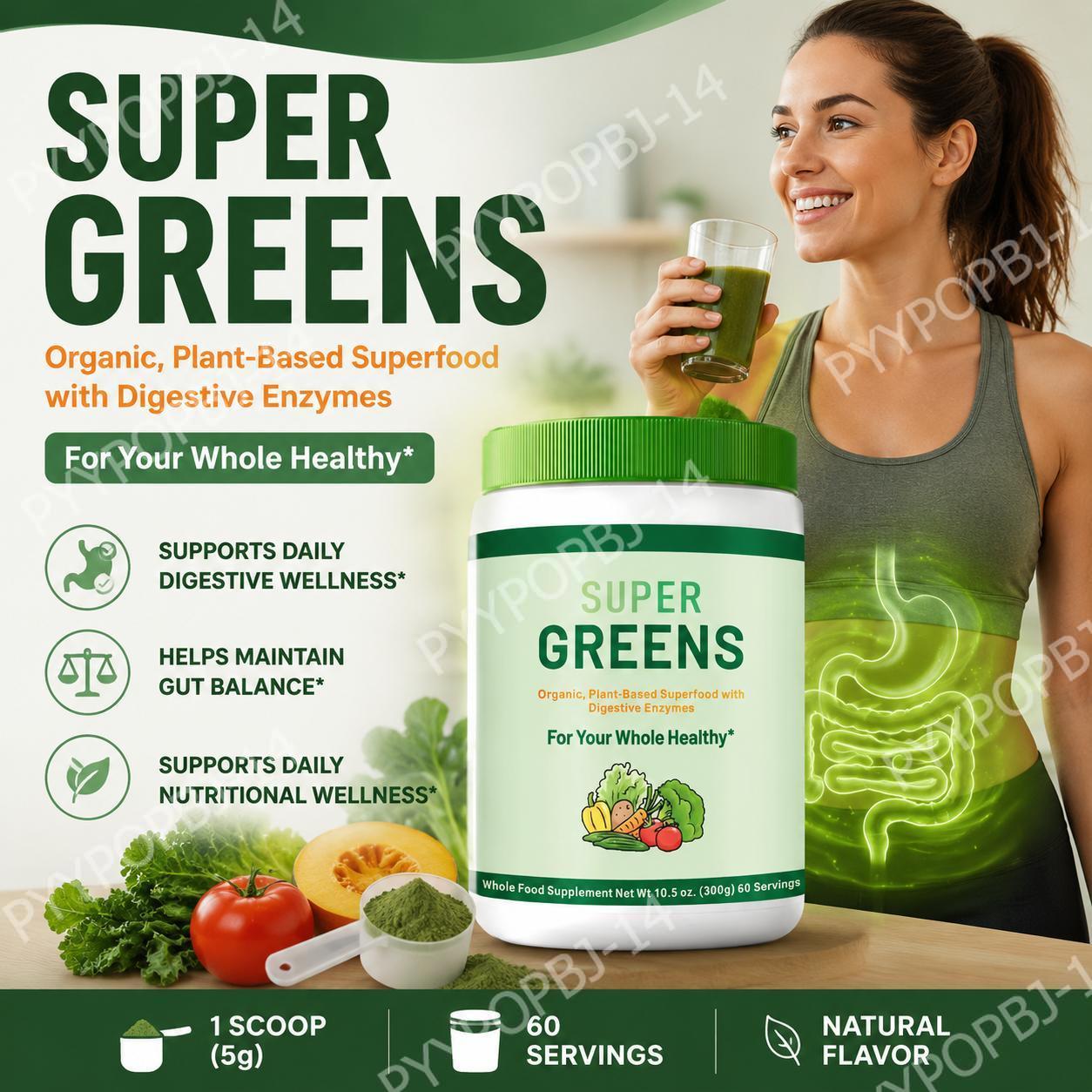 Digestive Enzyme Blend - 슈퍼 그린스 파우더 유기농 식물성 통합