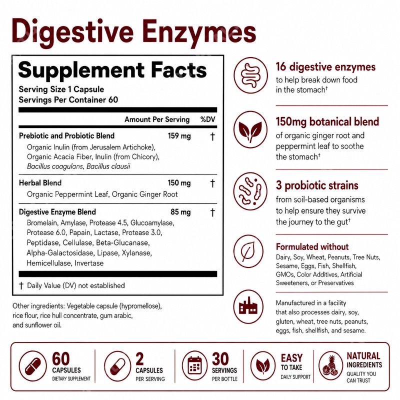 프리바이오틱스와 프로바이오틱스가 함유된 소화 효소, 생 - Digestive Enzyme Blend 리뷰 및 가격