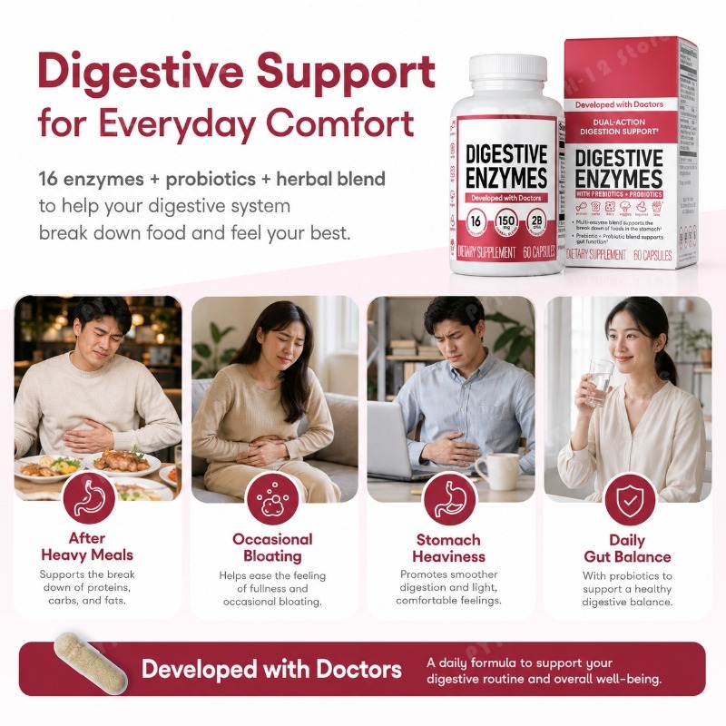 소화 효소 보충제 60캡슐 프리바이오틱 프로바이오틱 혼 - Digestive Enzyme Blend 리뷰 및 가격