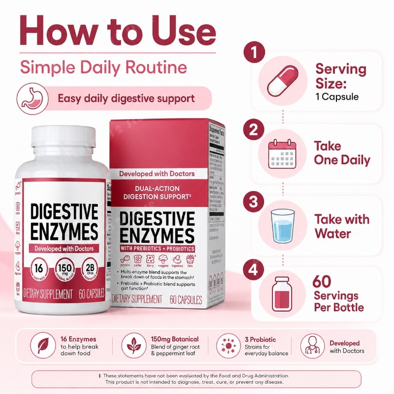 소화 효소 보충제 60캡슐 프리바이오틱 프로바이오틱 혼 - Digestive Enzyme Blend 리뷰 및 가격