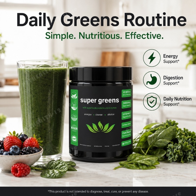 슈퍼 그린스 파우더 (과일 및 채소 블렌드, 프로바이오 - Digestive Enzyme Blend 리뷰 및 가격