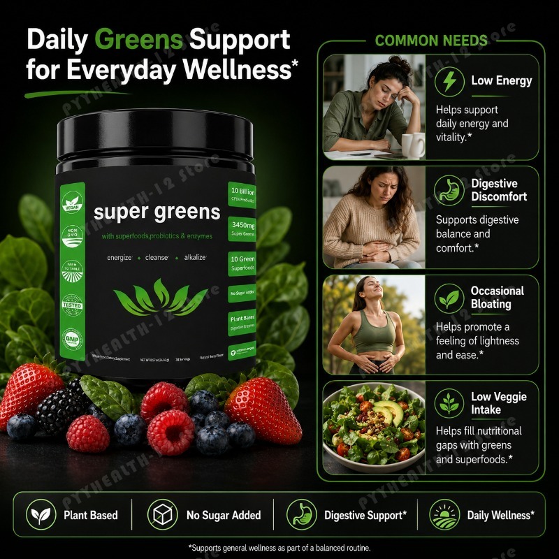 슈퍼 그린스 파우더 (과일 및 채소 블렌드, 프로바이오 - Digestive Enzyme Blend 리뷰 및 가격