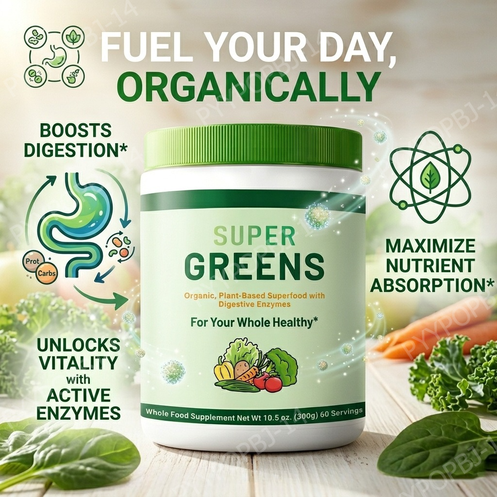 슈퍼 그린스 파우더 유기농 식물성 통합 식품 블렌드,  - Digestive Enzyme Blend 리뷰 및 가격
