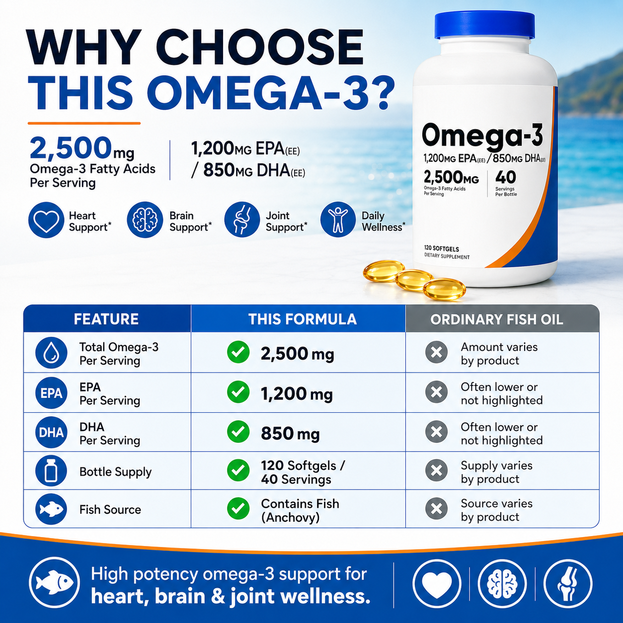 오메가-3 피쉬 오일 2500mg 소프트젤 (EPA 1 - Omega 3 Fish Oil 리뷰 및 가격